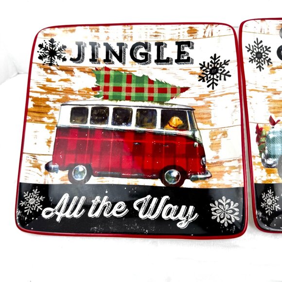 2 Geoffrey Allen 2014 Sleigh Bell 8.5" Square Plates by Certified Internat READ - Picture 2 of 12